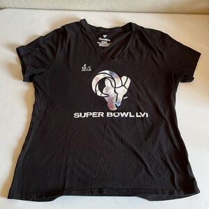 Los Angeles Rams Super Bowl LVI Black V Neck T Shirt Women’s XL Graphic Tee